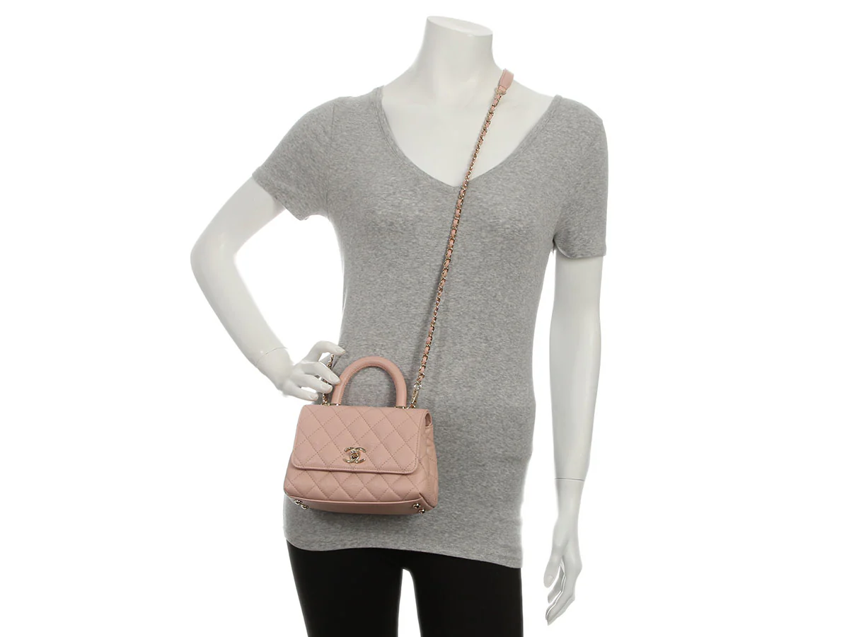 Chanel Extra Mini Pink Quilted Caviar Coco Handle - Image 10