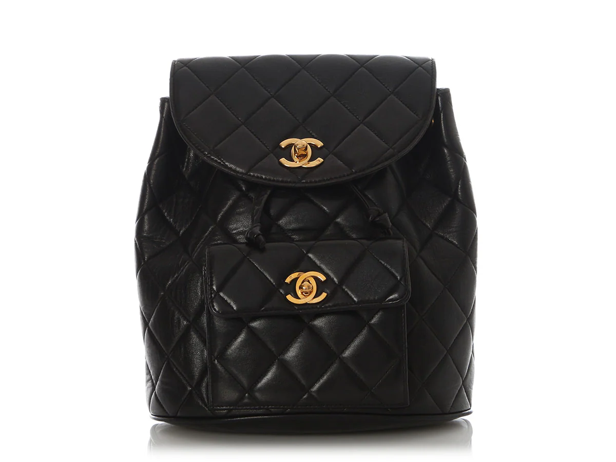 Chanel Vintage Small Black Quilted Lambskin Backpack