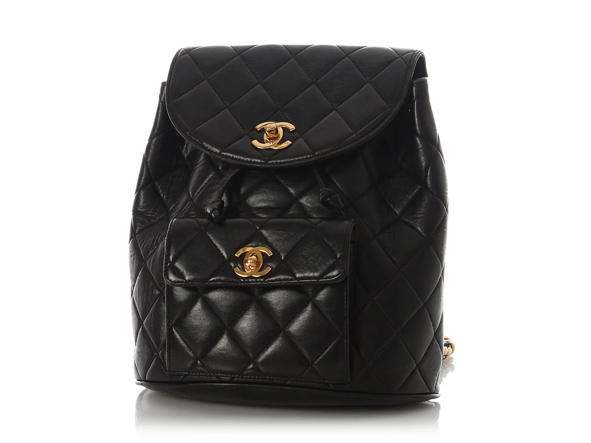 Chanel Vintage Small Black Quilted Lambskin Backpack - Image 2