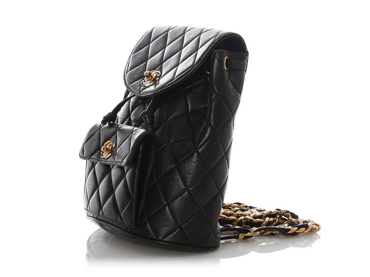 Chanel Vintage Small Black Quilted Lambskin Backpack - Image 3