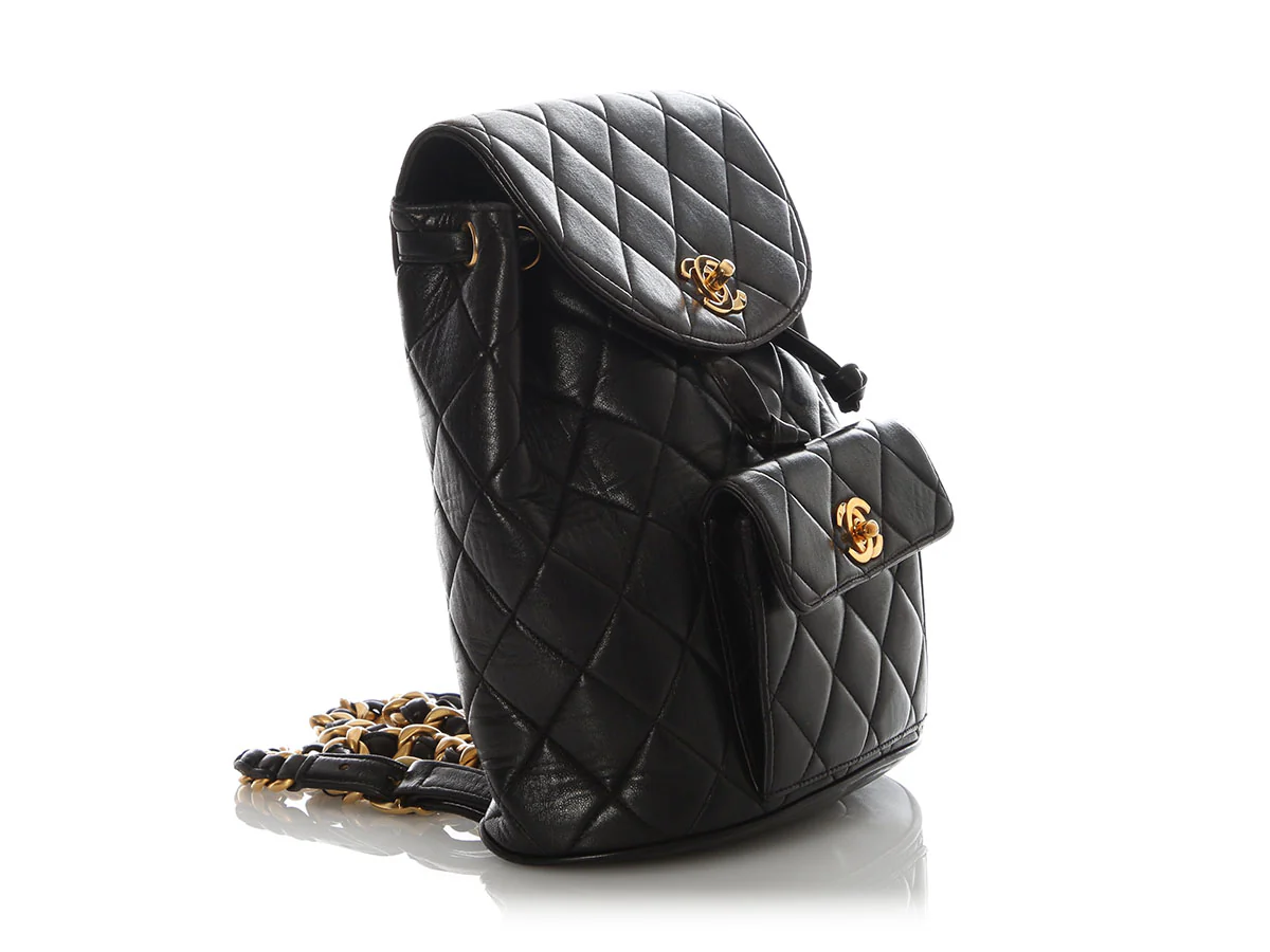 Chanel Vintage Small Black Quilted Lambskin Backpack - Image 5