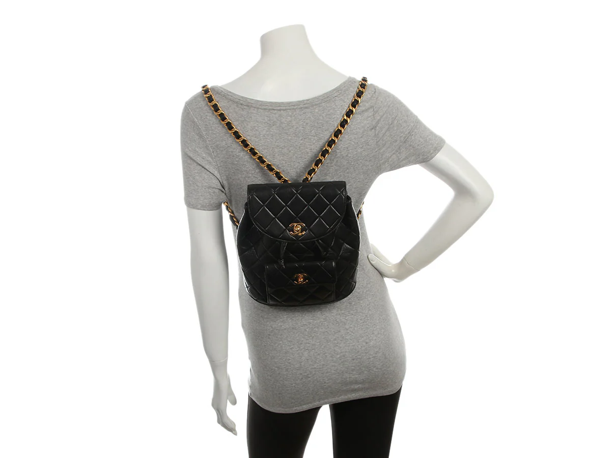 Chanel Vintage Small Black Quilted Lambskin Backpack - Image 9