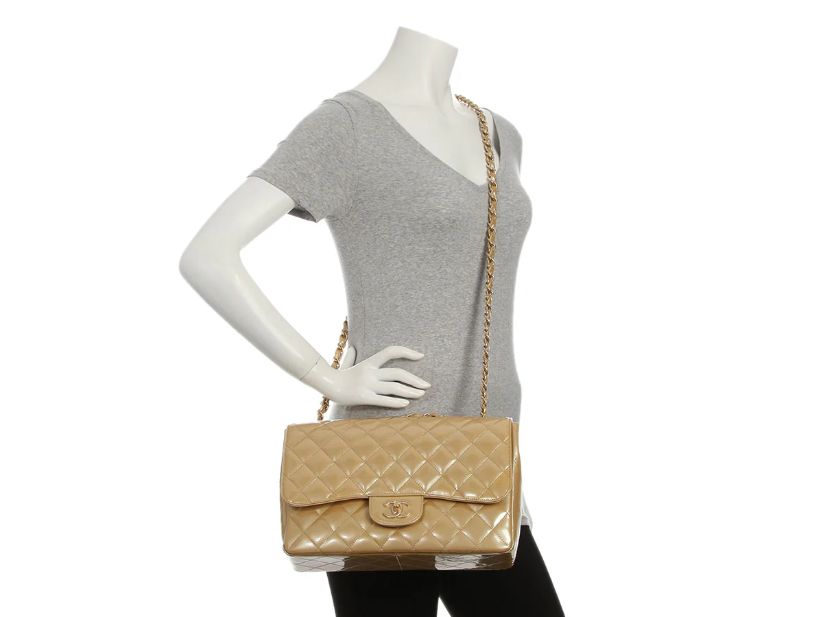 Chanel Jumbo Gold Quilted Patent Classic Single Flap - Image 10