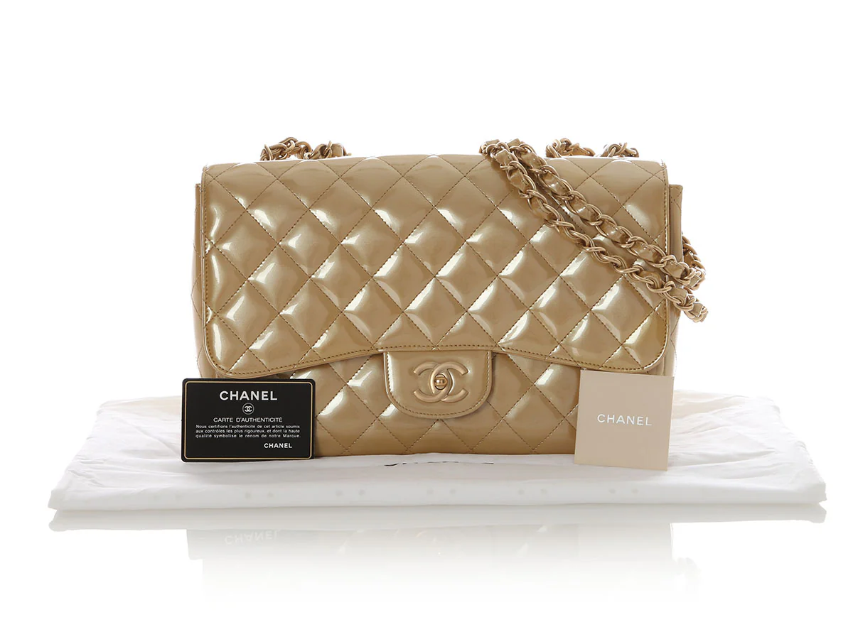 Chanel Jumbo Gold Quilted Patent Classic Single Flap - Image 2