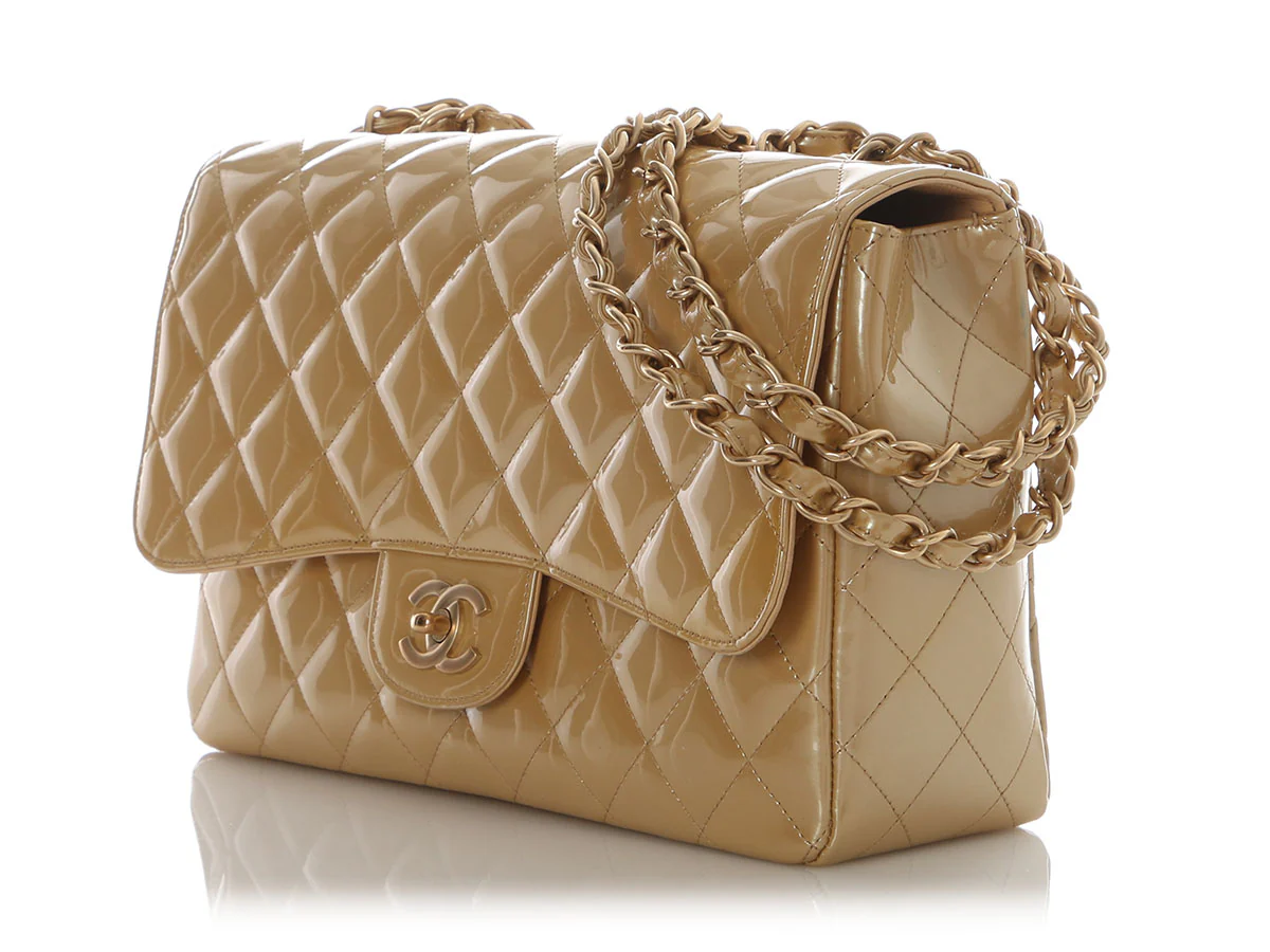 Chanel Jumbo Gold Quilted Patent Classic Single Flap - Image 4