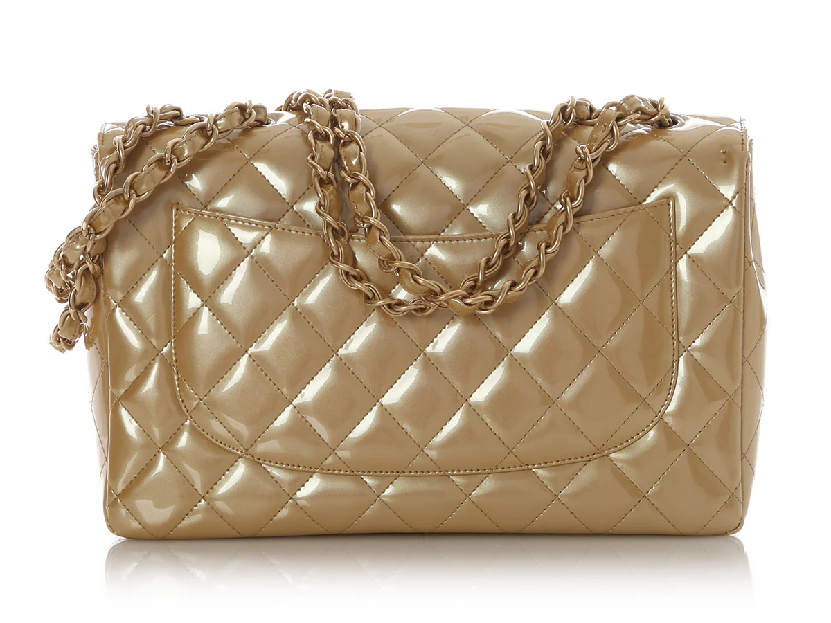 Chanel Jumbo Gold Quilted Patent Classic Single Flap - Image 5