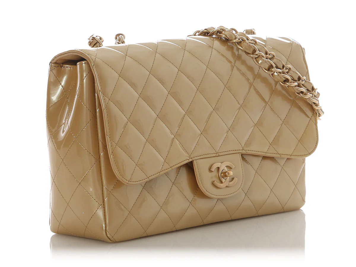 Chanel Jumbo Gold Quilted Patent Classic Single Flap - Image 6