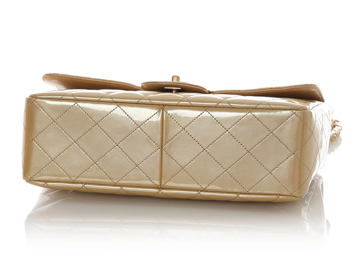 Chanel Jumbo Gold Quilted Patent Classic Single Flap - Image 7