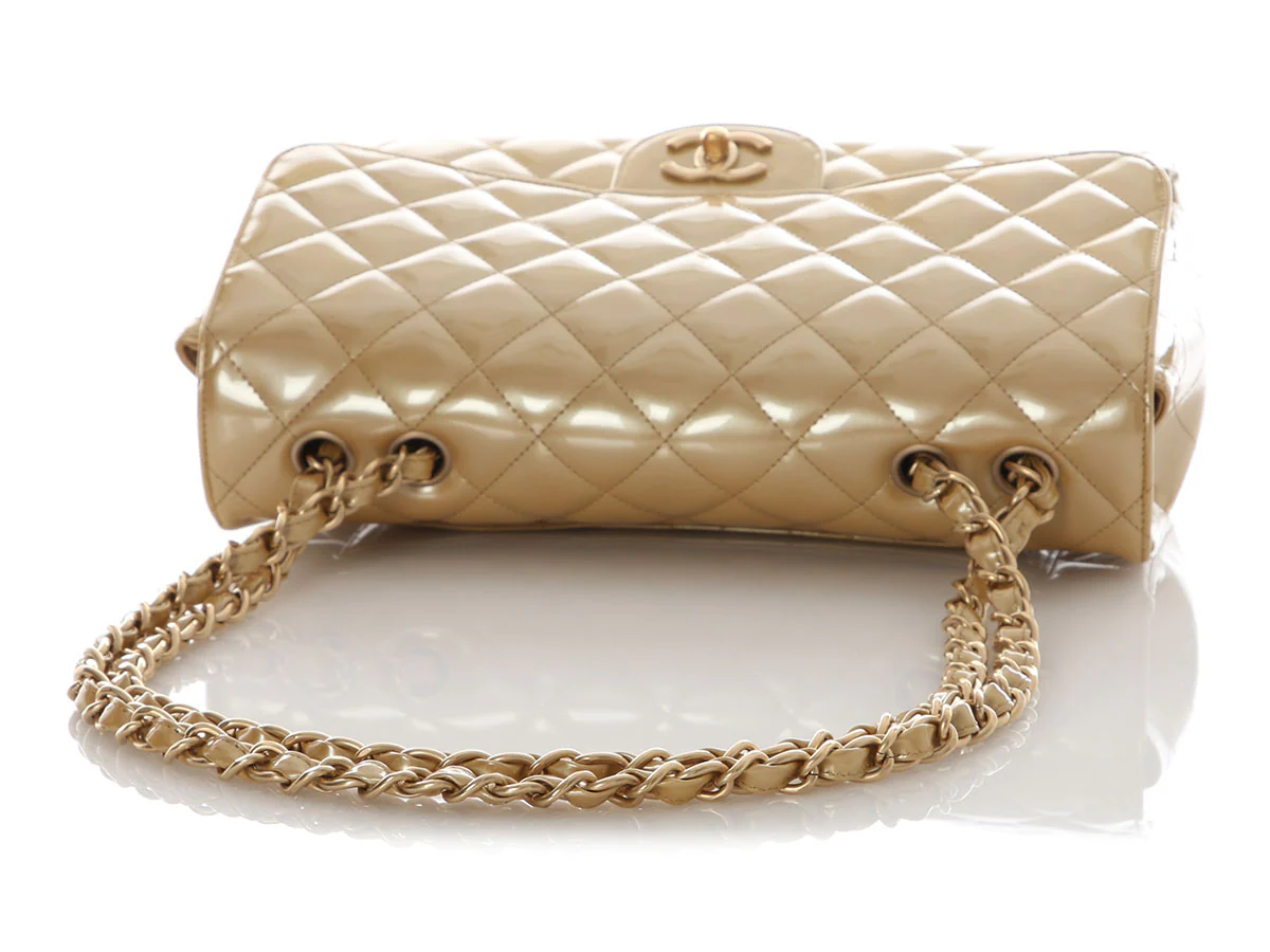Chanel Jumbo Gold Quilted Patent Classic Single Flap - Image 8