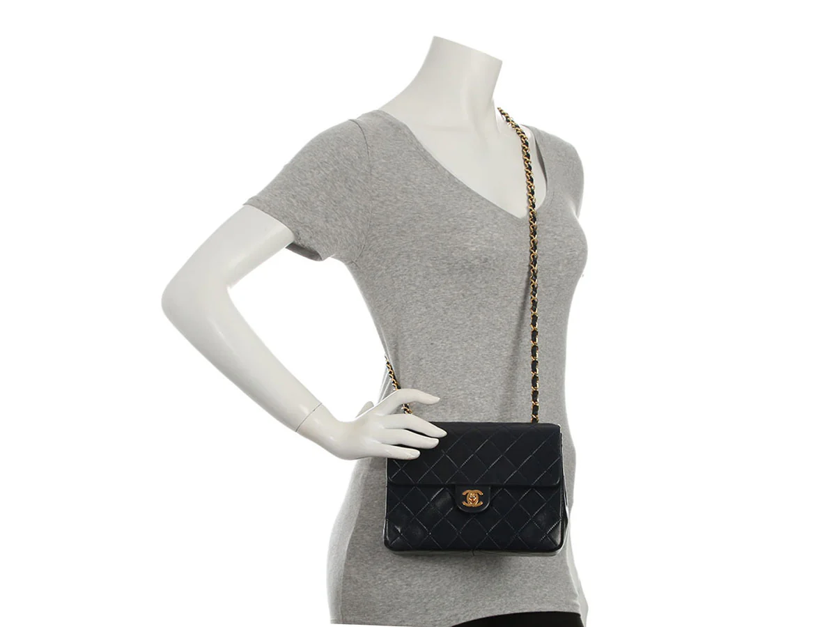 Chanel Vintage Mini Navy Quilted Lambskin Classic - Image 9