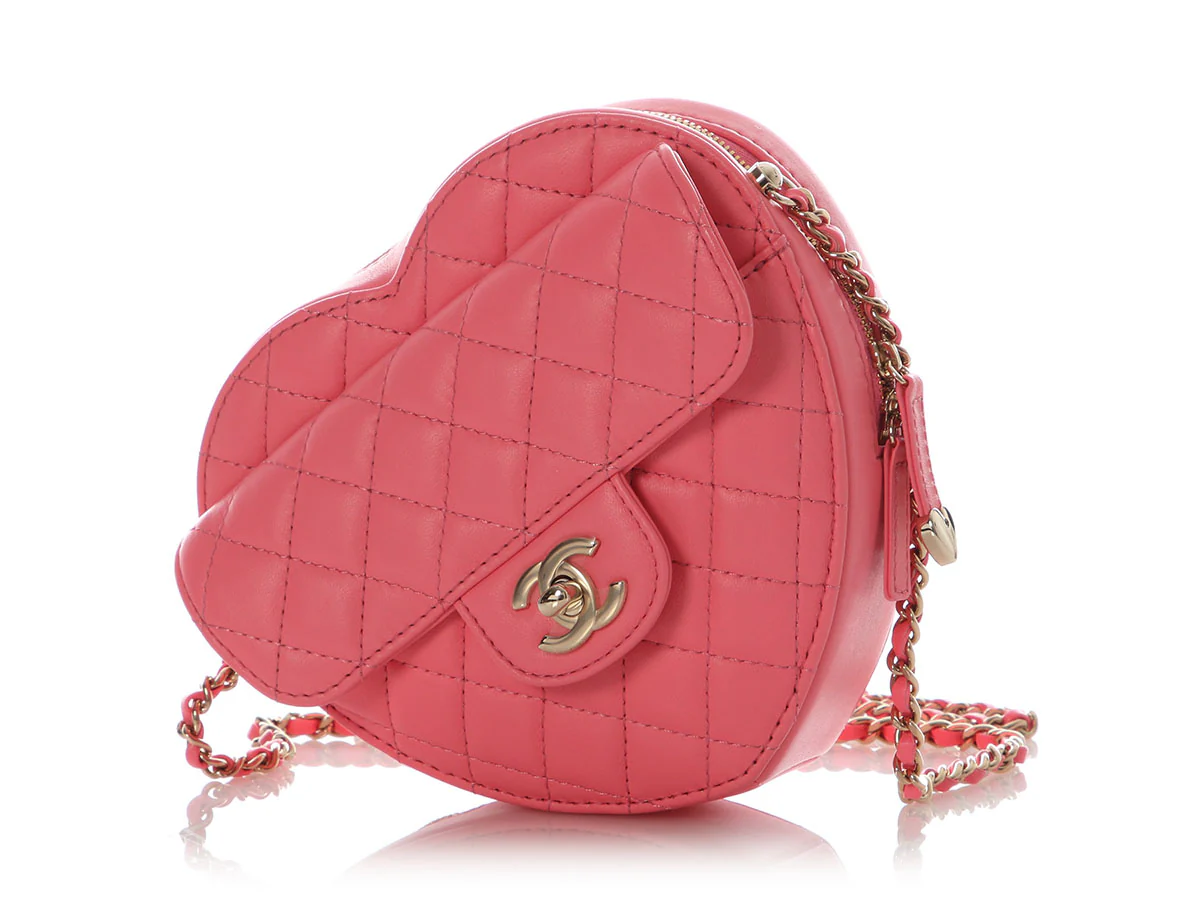 Chanel Large Coral Quilted Lambskin CC in Love Heart Bag - Image 4