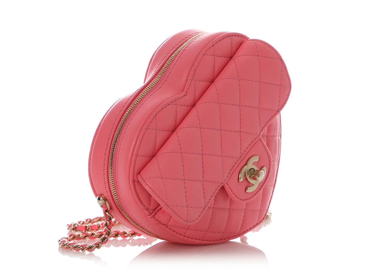 Chanel Large Coral Quilted Lambskin CC in Love Heart Bag - Image 7