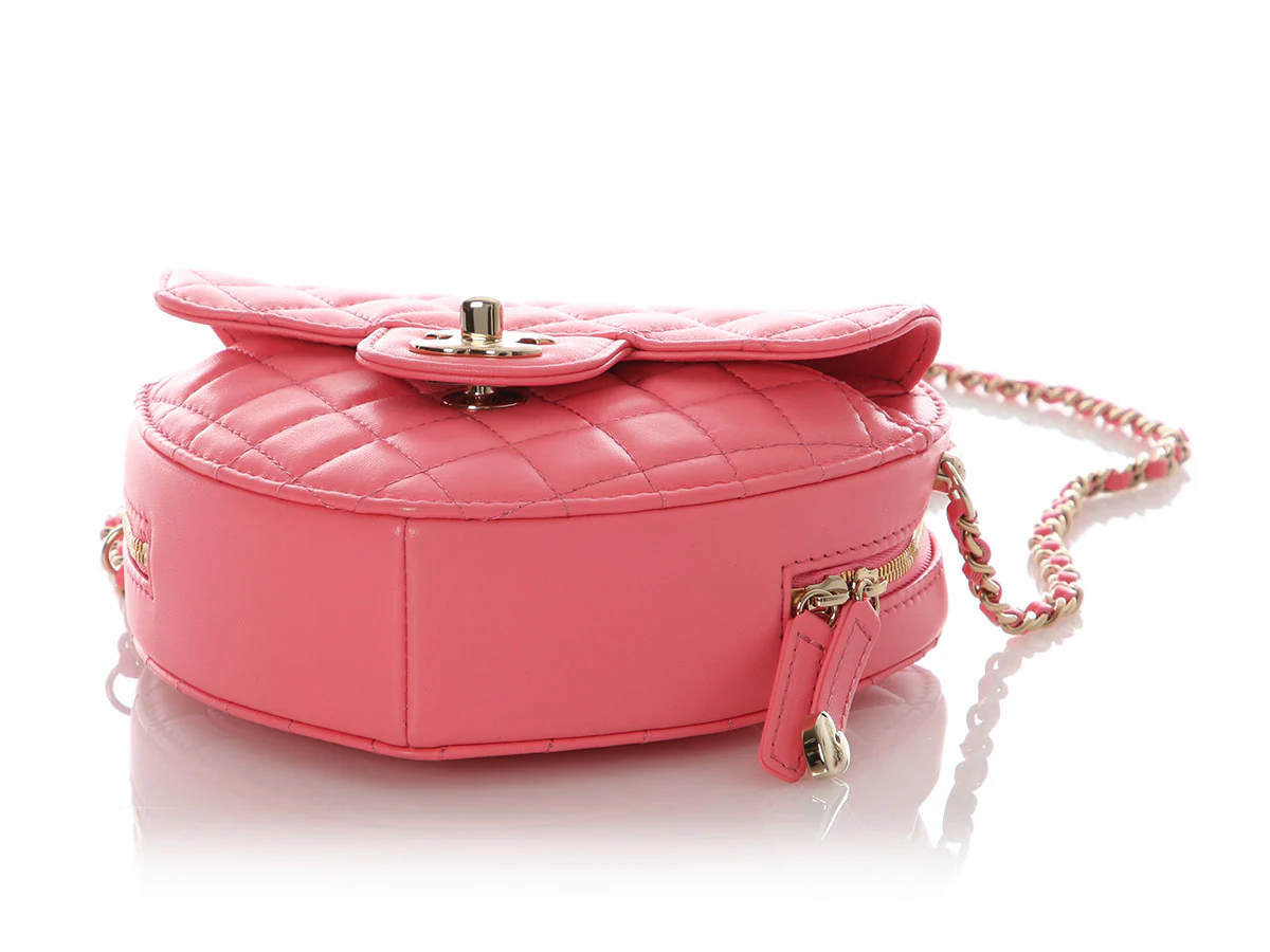 Chanel Large Coral Quilted Lambskin CC in Love Heart Bag - Image 8