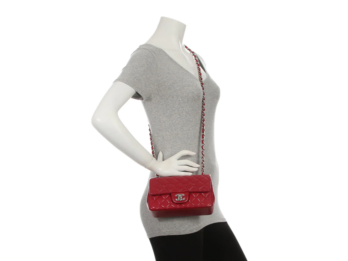 Chanel Mini Red Quilted Caviar Rectangular Classic - Image 10