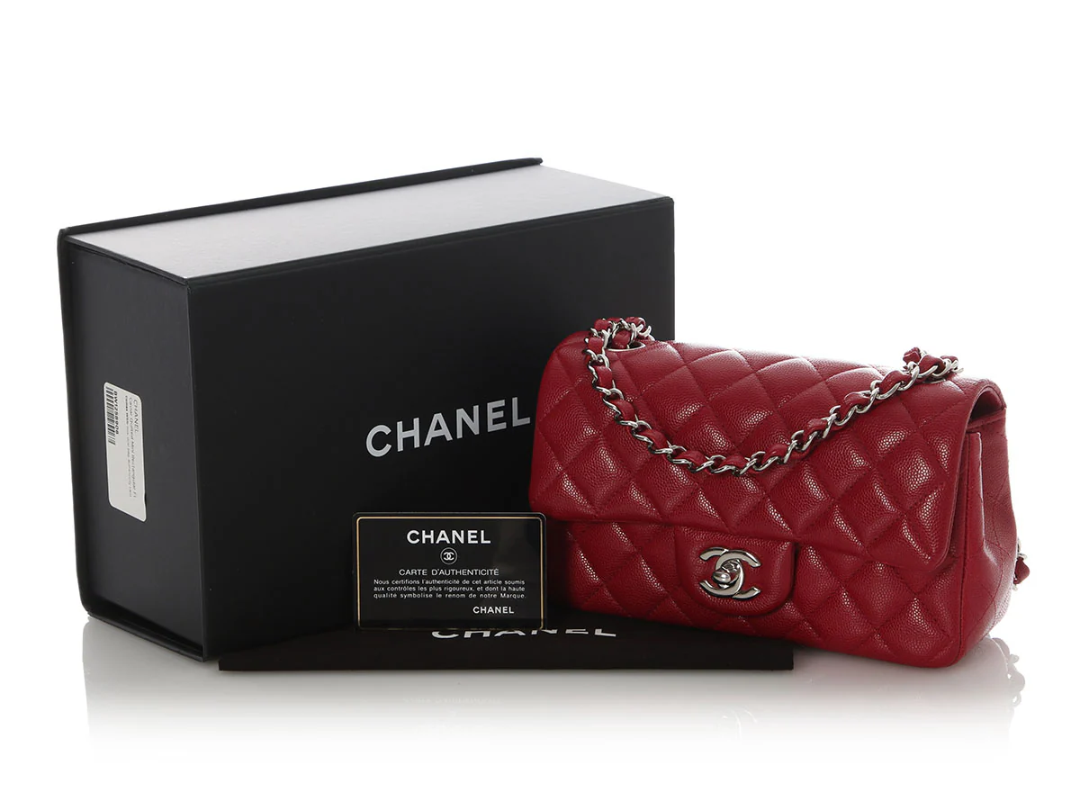 Chanel Mini Red Quilted Caviar Rectangular Classic - Image 2