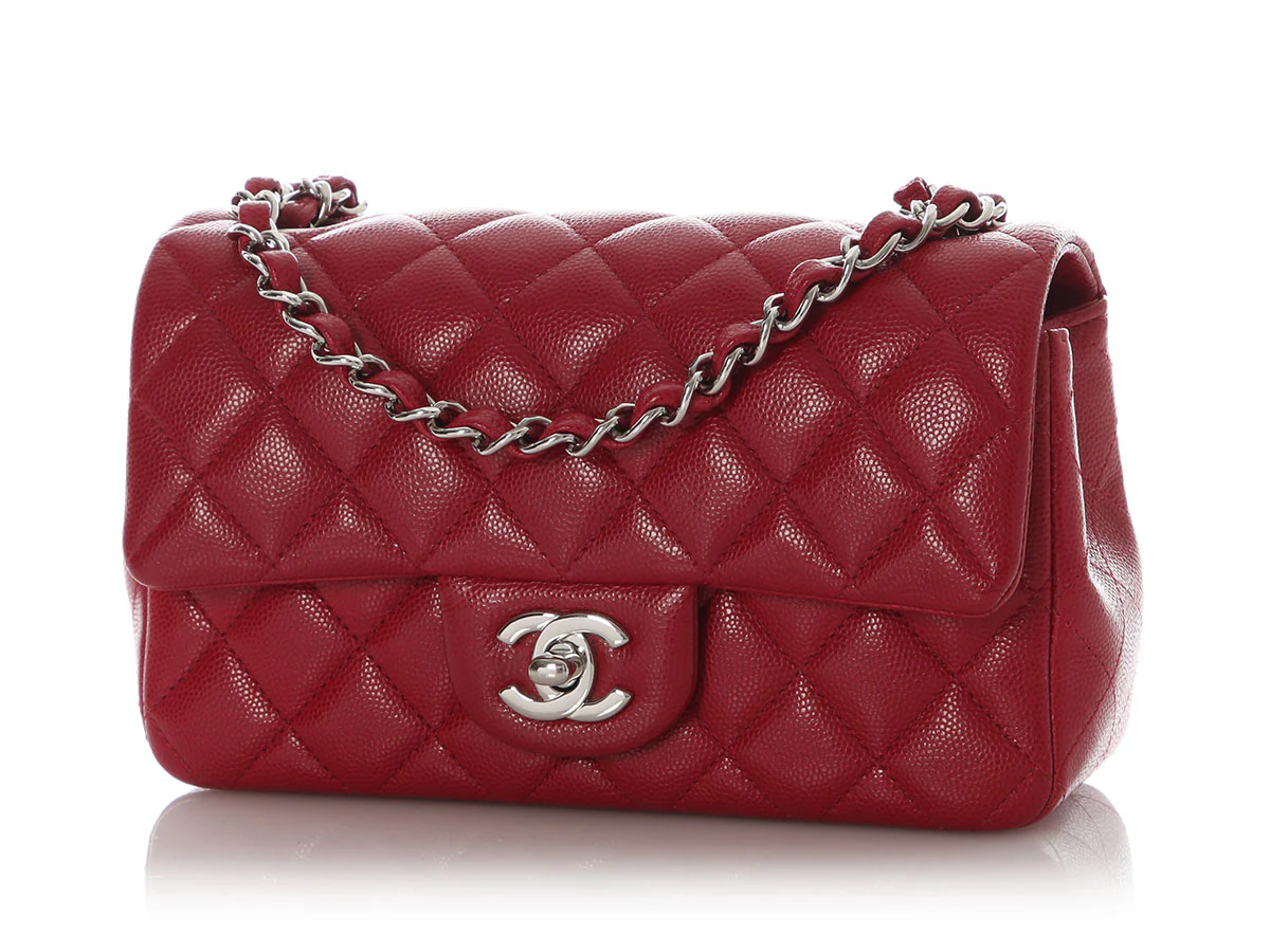 Chanel Mini Red Quilted Caviar Rectangular Classic - Image 3