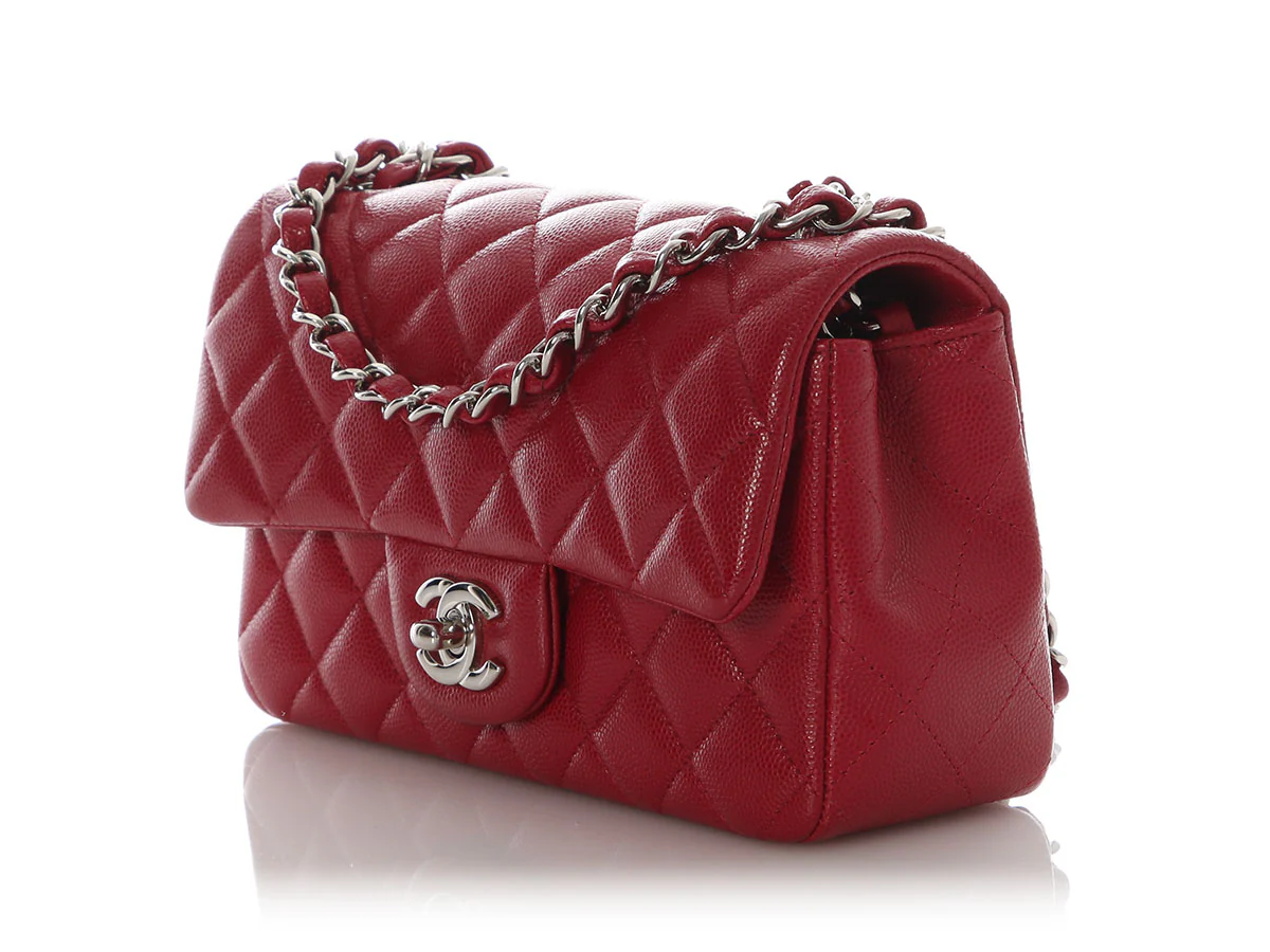 Chanel Mini Red Quilted Caviar Rectangular Classic - Image 4