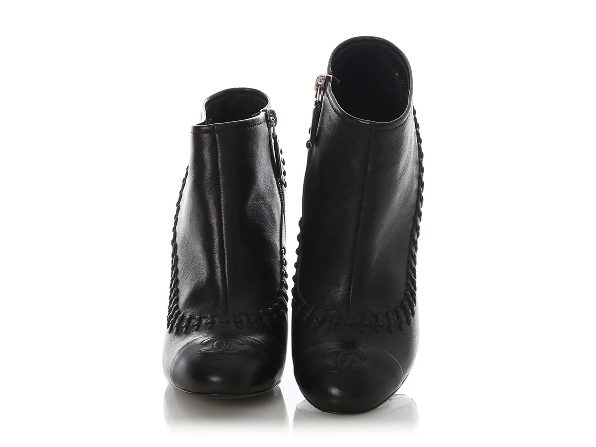 Chanel Black Cap Toe Booties - Image 2