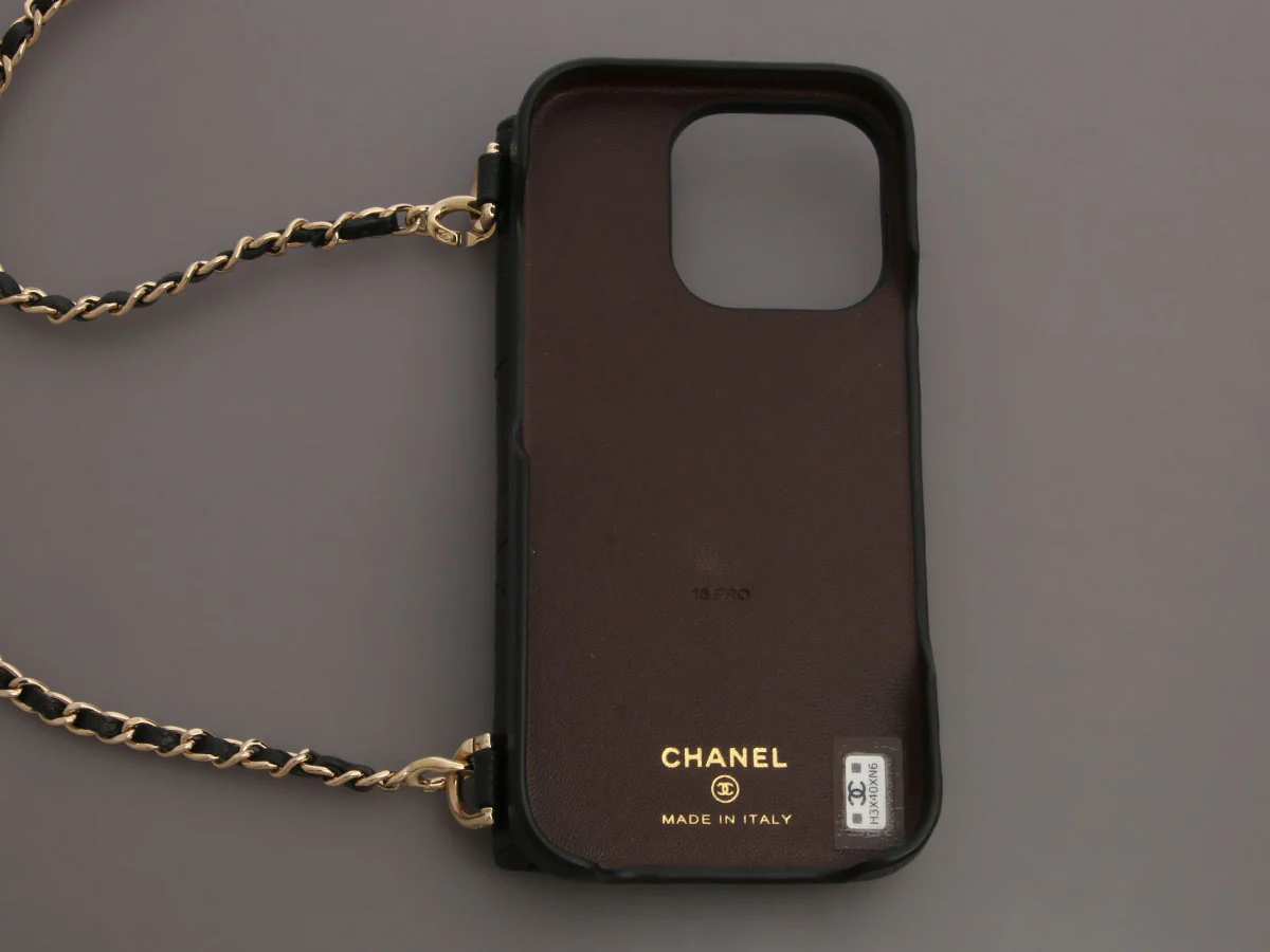 Chanel Black Quilted Caviar iPhone 16 Pro Phone Case on Chain - Image 3