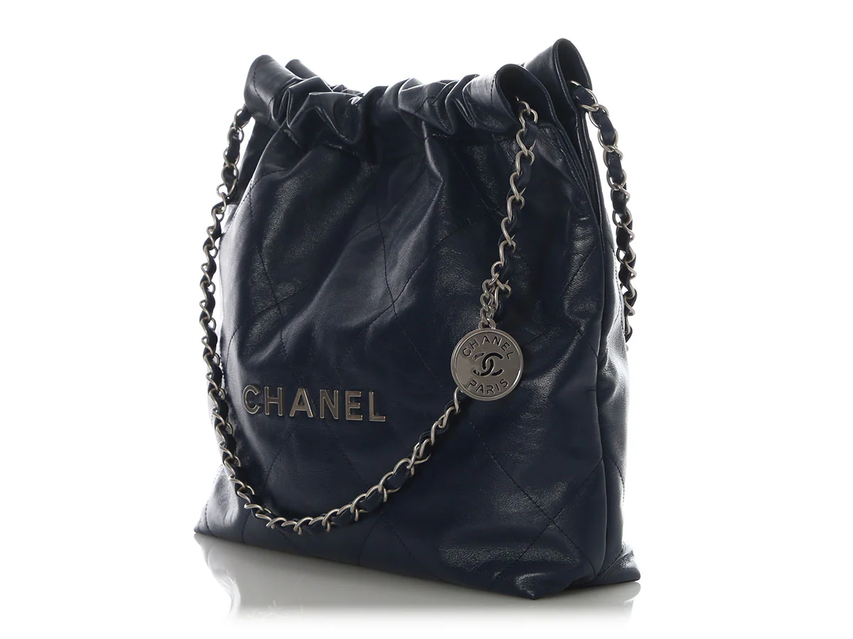 Chanel Small Navy Quilted Shiny Calfskin 22 - Image 4