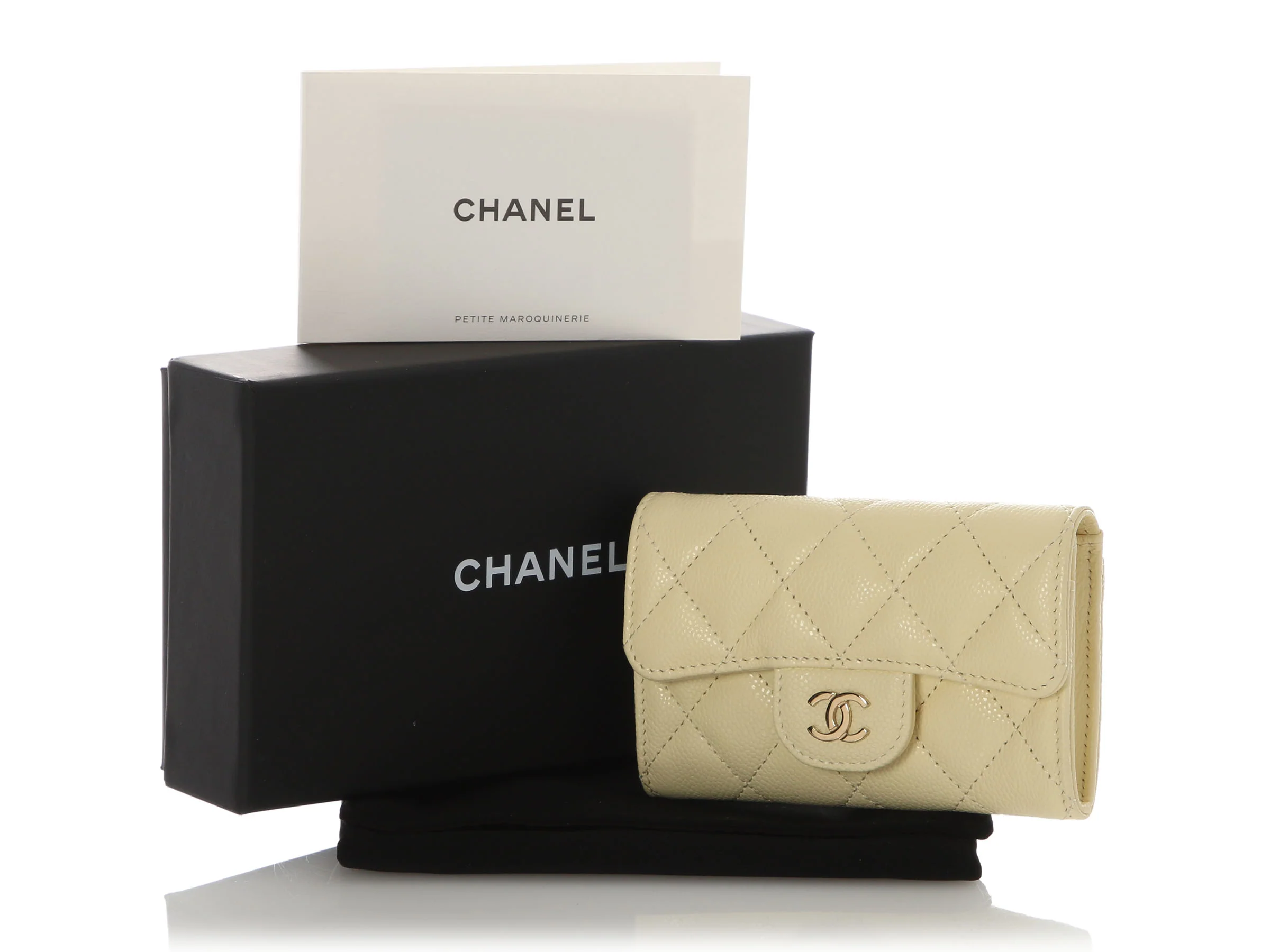 Chanel Light Yellow Quilted Caviar Card Holder - Image 2