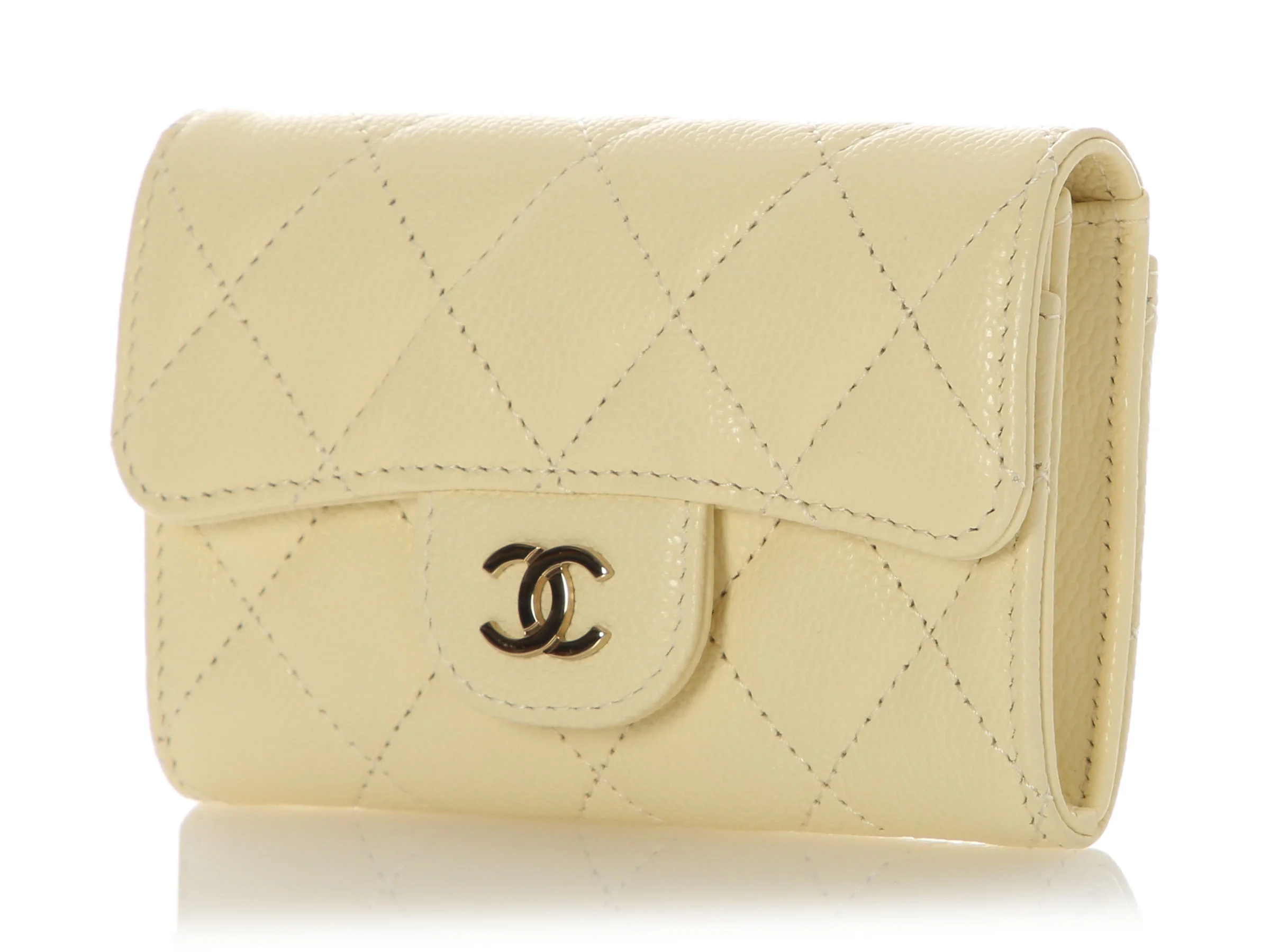 Chanel Light Yellow Quilted Caviar Card Holder - Image 3