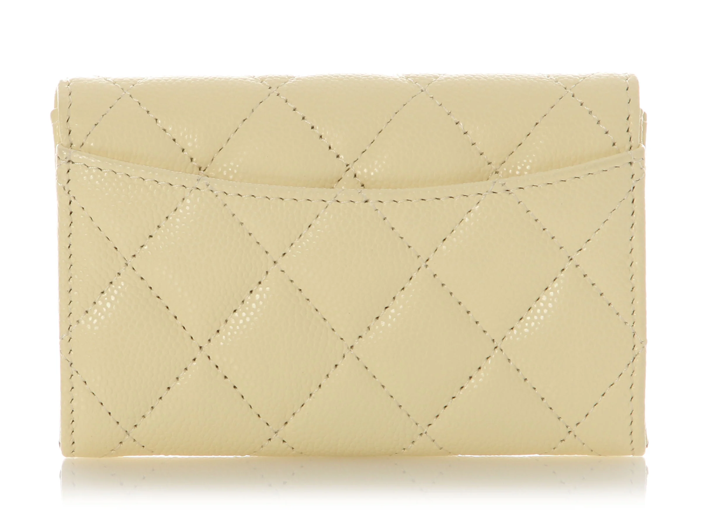 Chanel Light Yellow Quilted Caviar Card Holder - Image 4