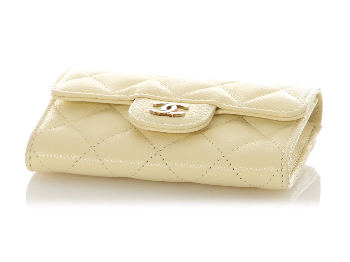 Chanel Light Yellow Quilted Caviar Card Holder - Image 5