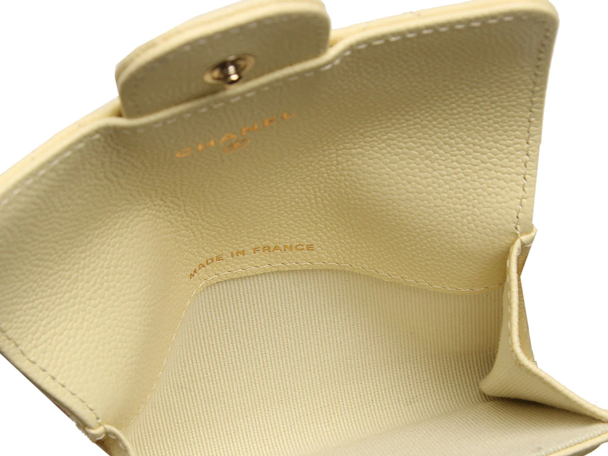Chanel Light Yellow Quilted Caviar Card Holder - Image 7