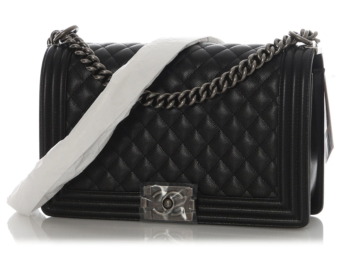 Chanel New Medium Quilted Caviar Black Boy Bag - Image 3