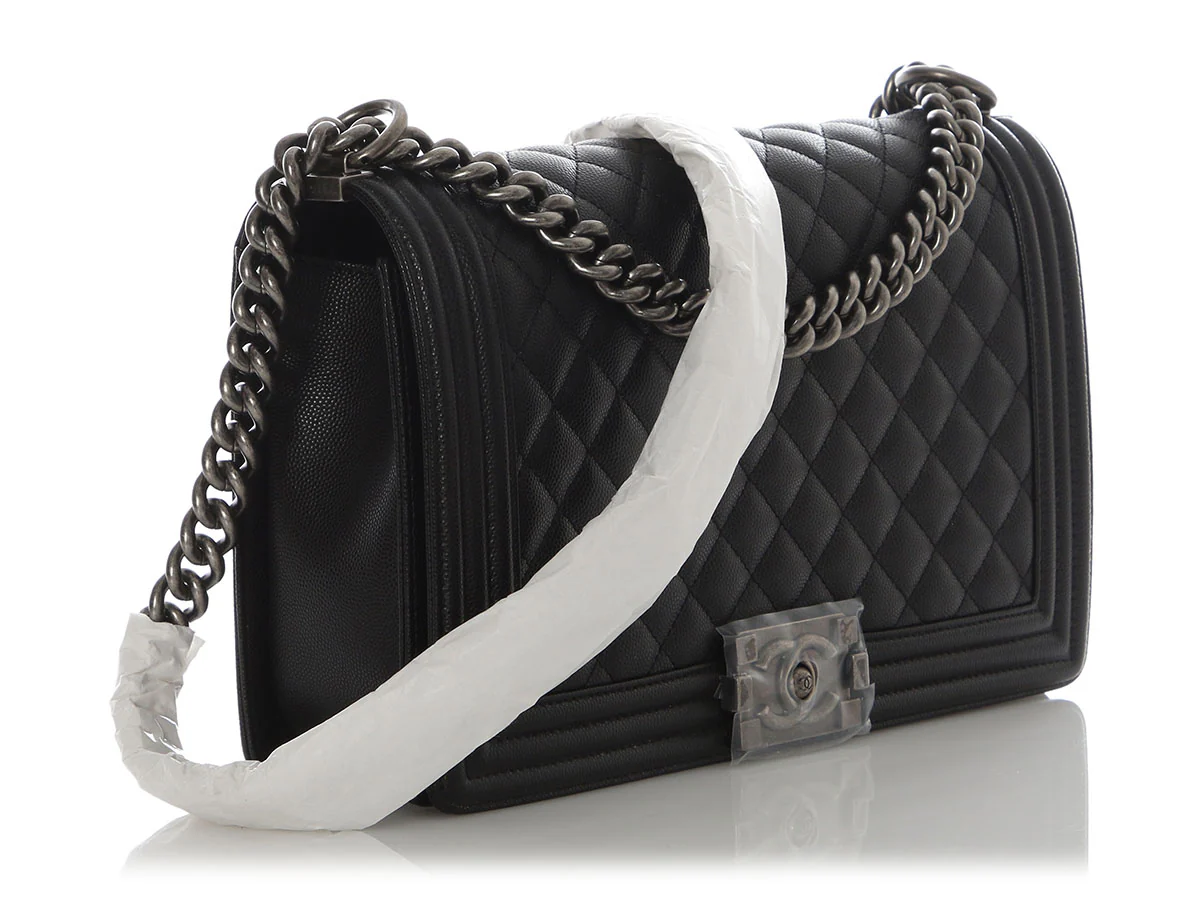 Chanel New Medium Quilted Caviar Black Boy Bag - Image 6