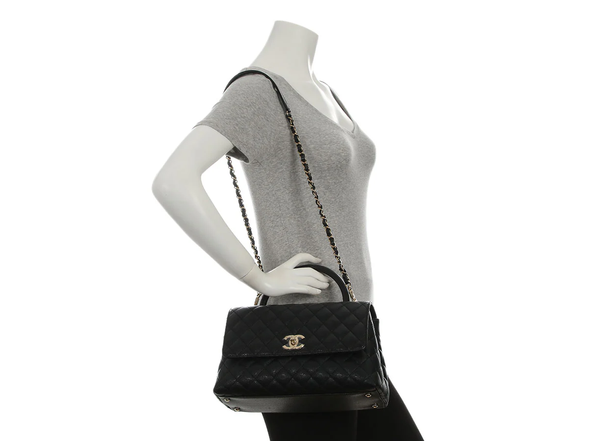 Chanel Large Black Quilted Caviar Top Handle Bag - Image 10