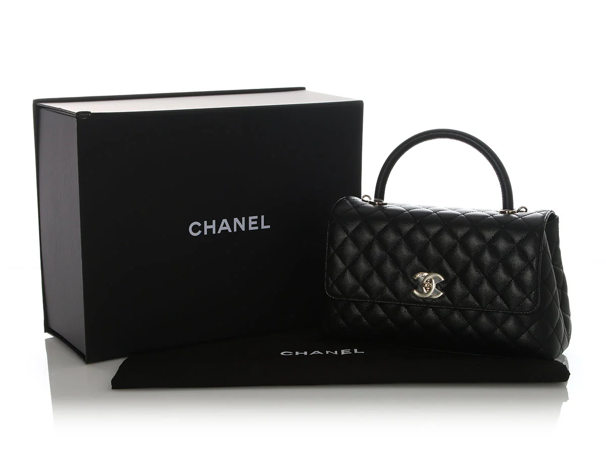 Chanel Large Black Quilted Caviar Top Handle Bag - Image 2