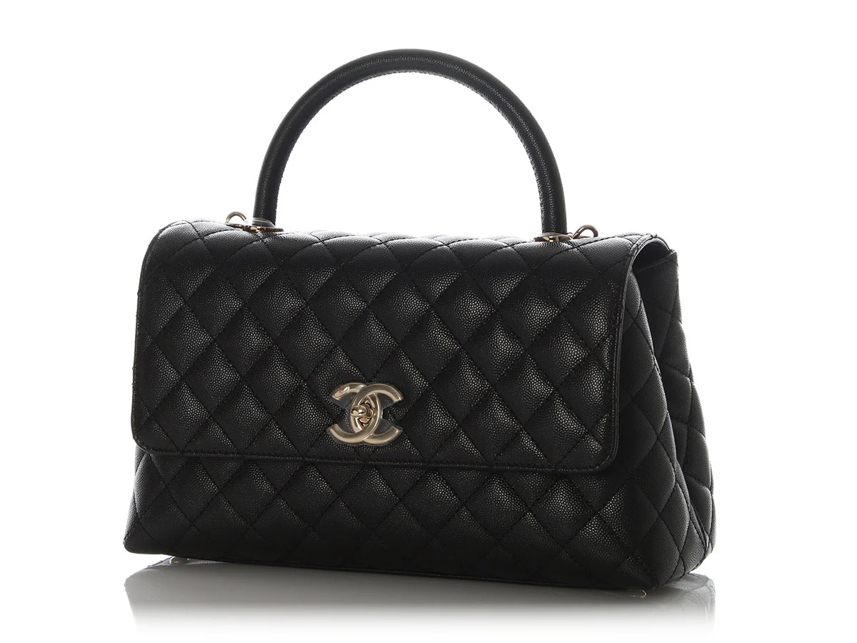 Chanel Large Black Quilted Caviar Top Handle Bag - Image 3