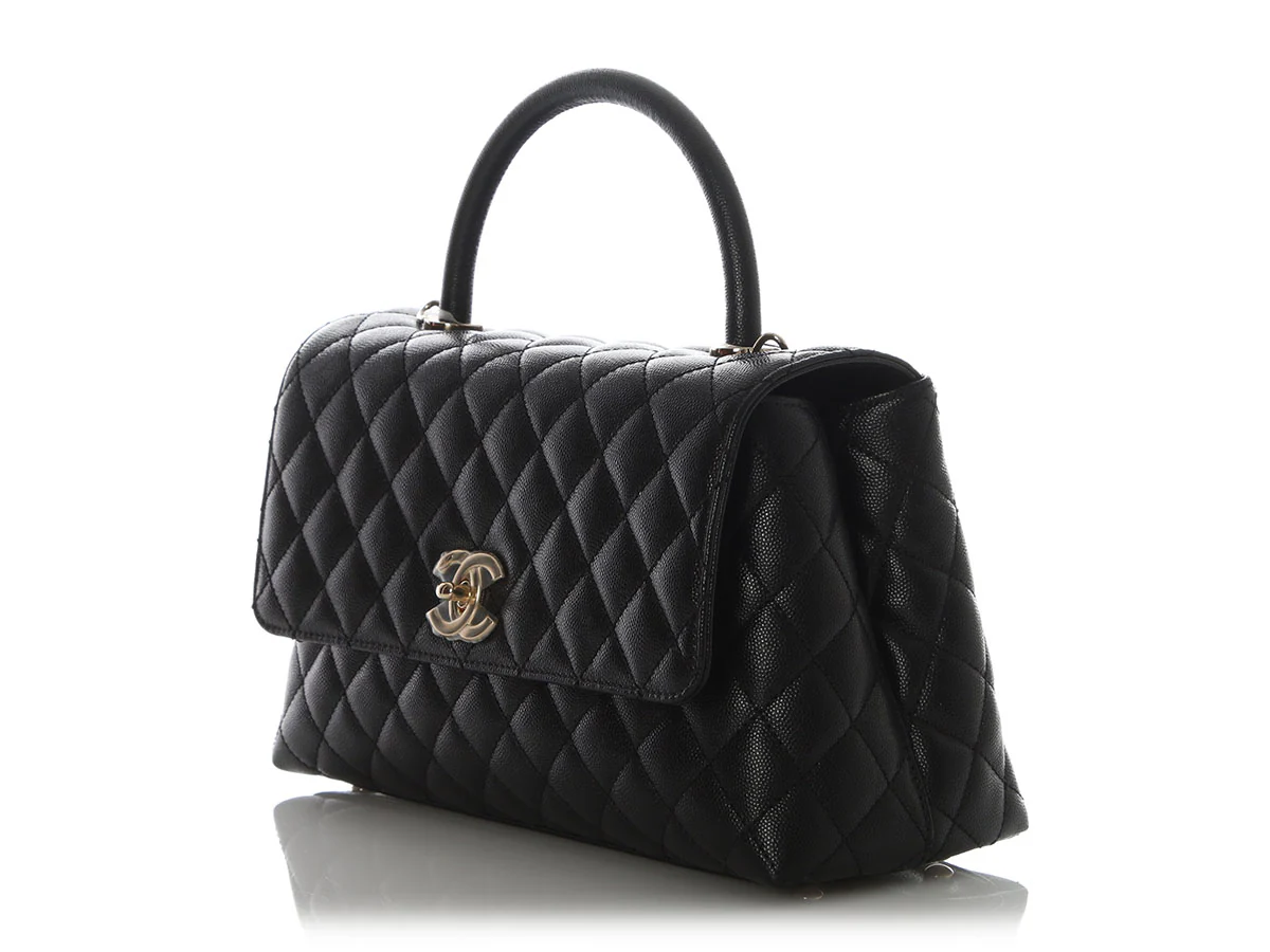 Chanel Large Black Quilted Caviar Top Handle Bag - Image 4