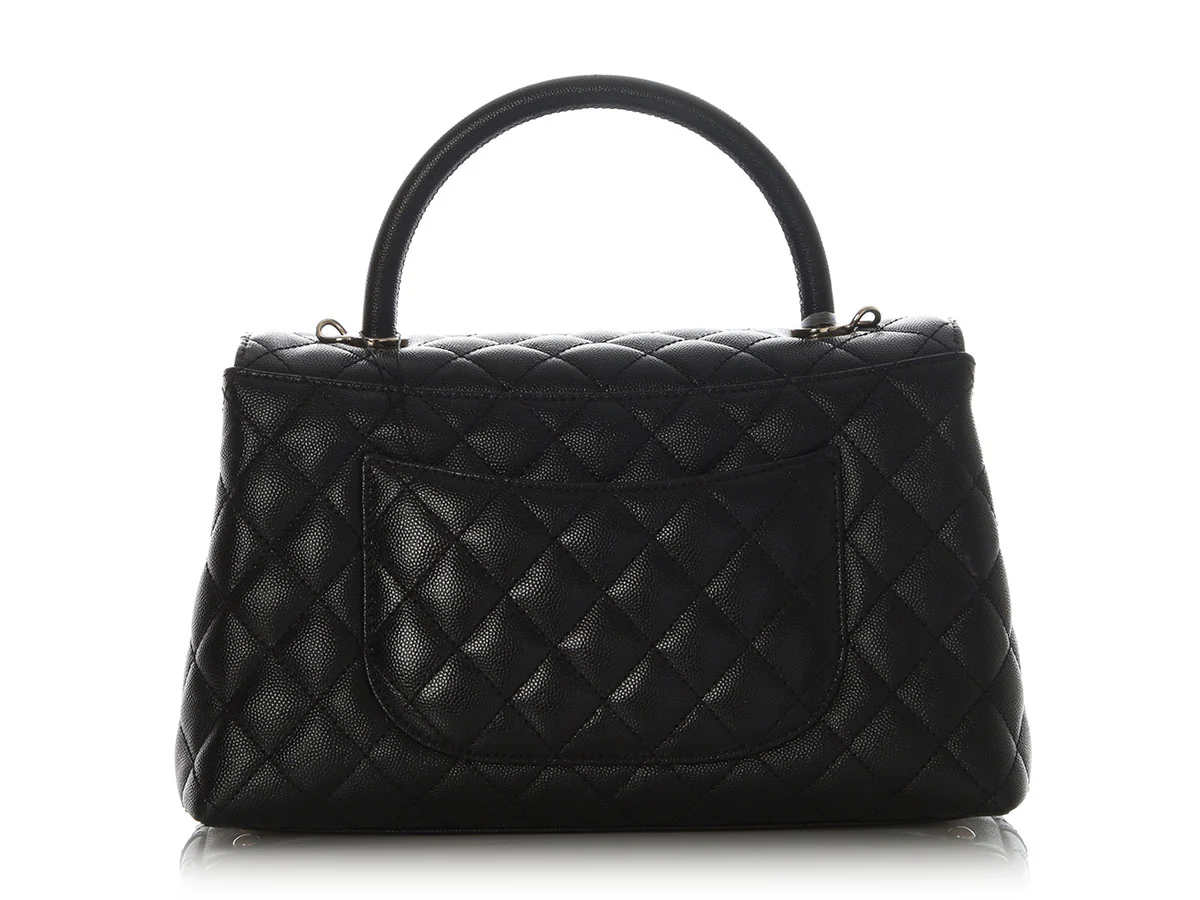 Chanel Large Black Quilted Caviar Top Handle Bag - Image 5