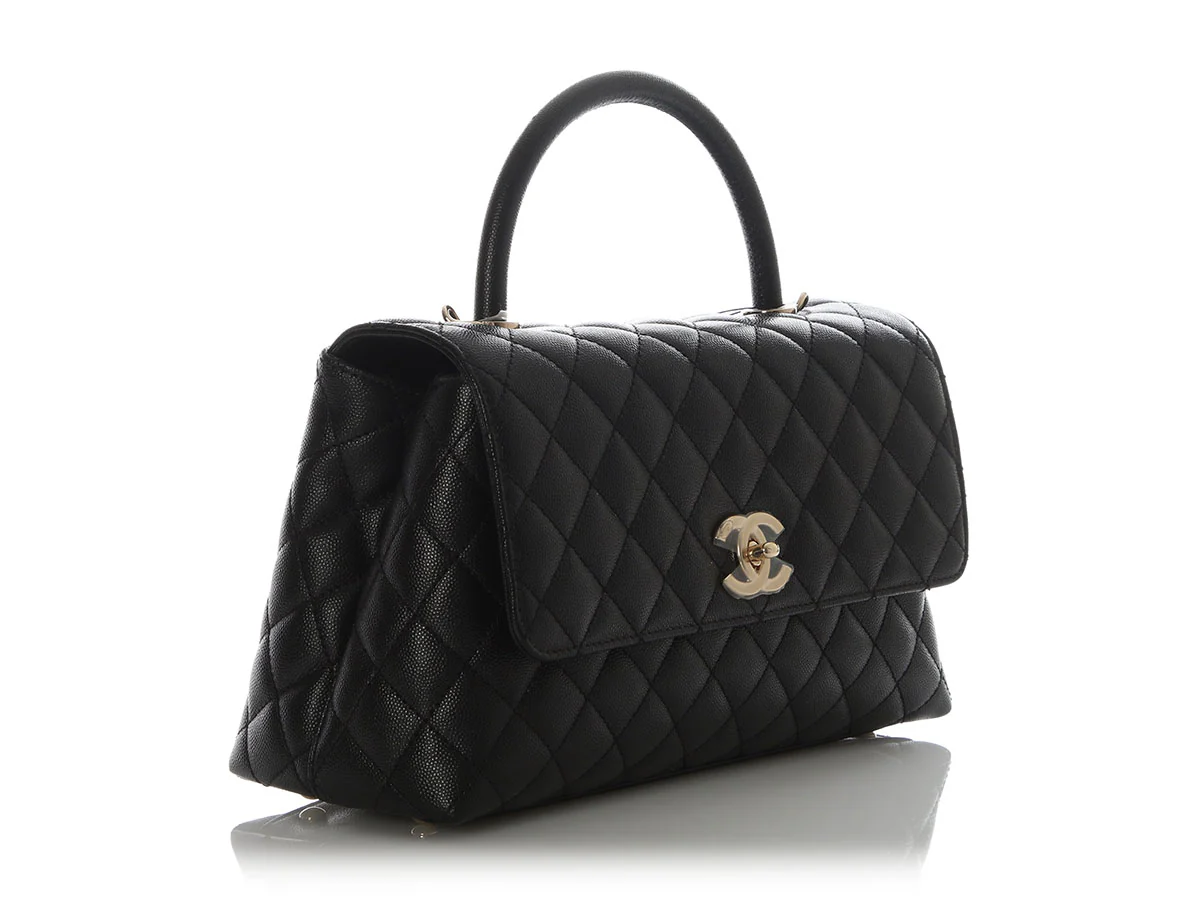 Chanel Large Black Quilted Caviar Top Handle Bag - Image 6