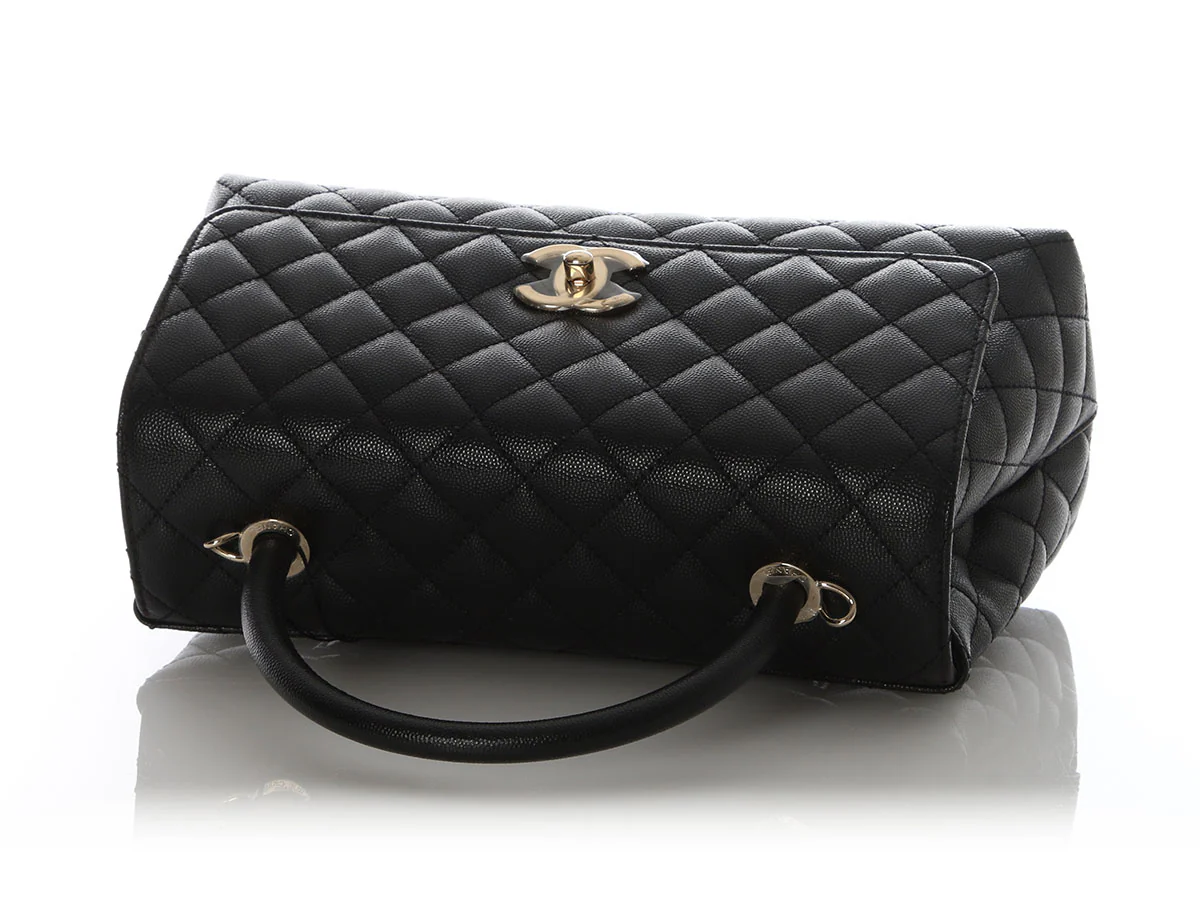 Chanel Large Black Quilted Caviar Top Handle Bag - Image 8