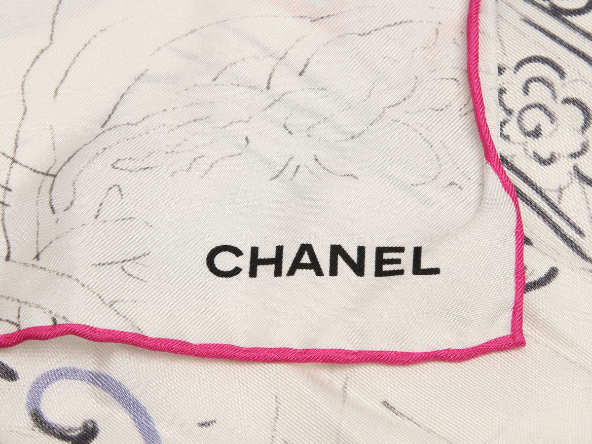 Chanel White and Multicolor Dragon Silk Scarf - Image 2