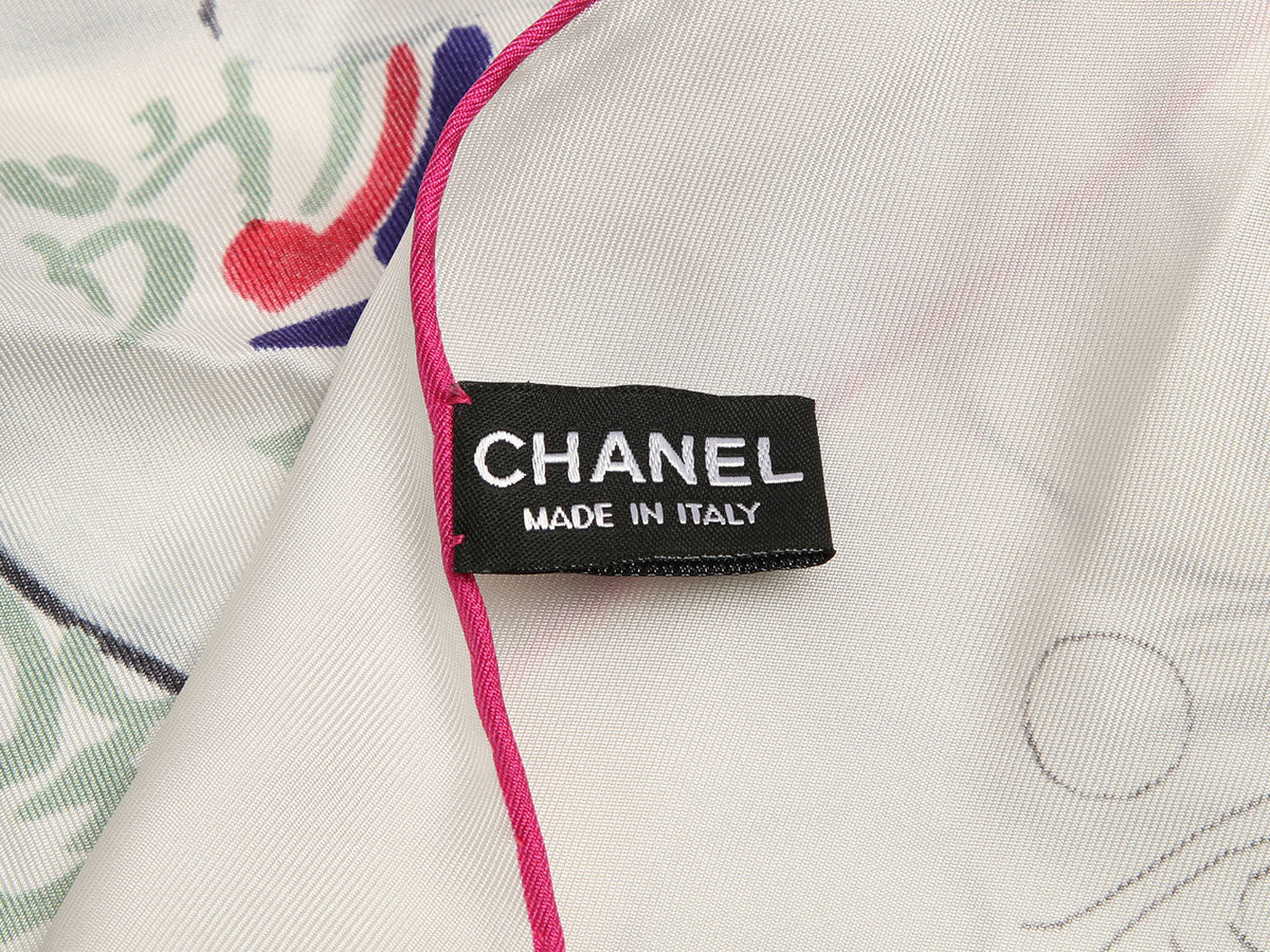 Chanel White and Multicolor Dragon Silk Scarf - Image 3