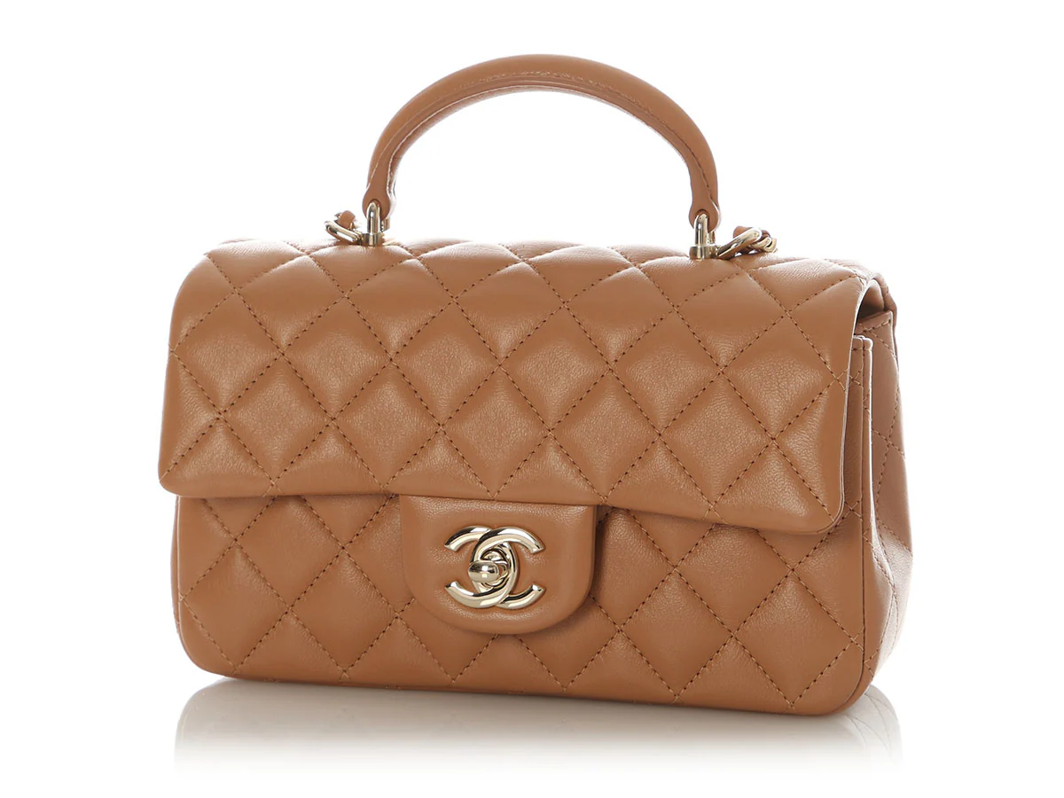 Chanel Mini Caramel Quilted Lambskin Top Handle - Image 2