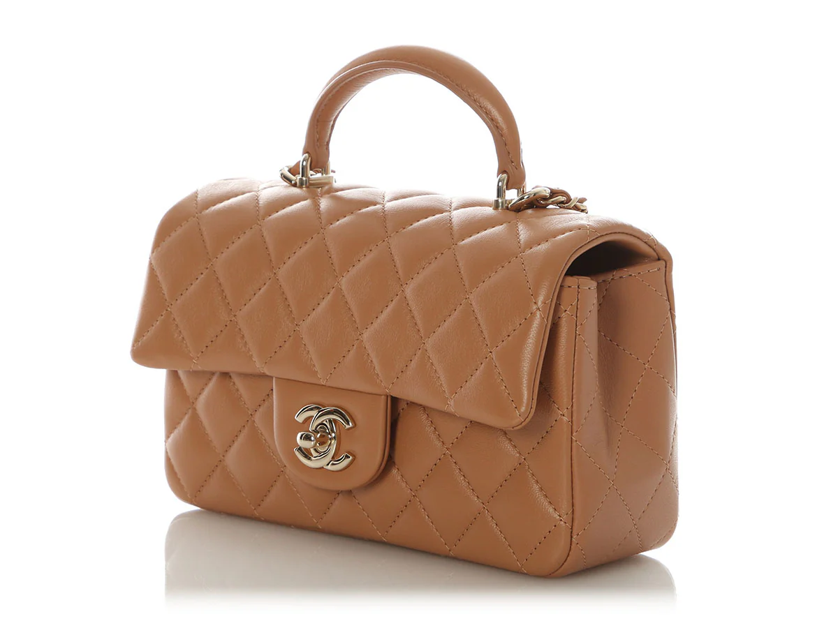 Chanel Mini Caramel Quilted Lambskin Top Handle - Image 3