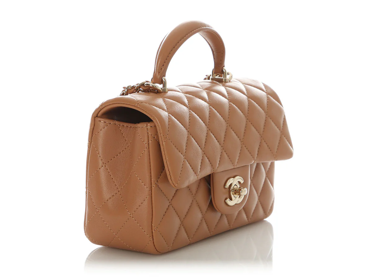 Chanel Mini Caramel Quilted Lambskin Top Handle - Image 5