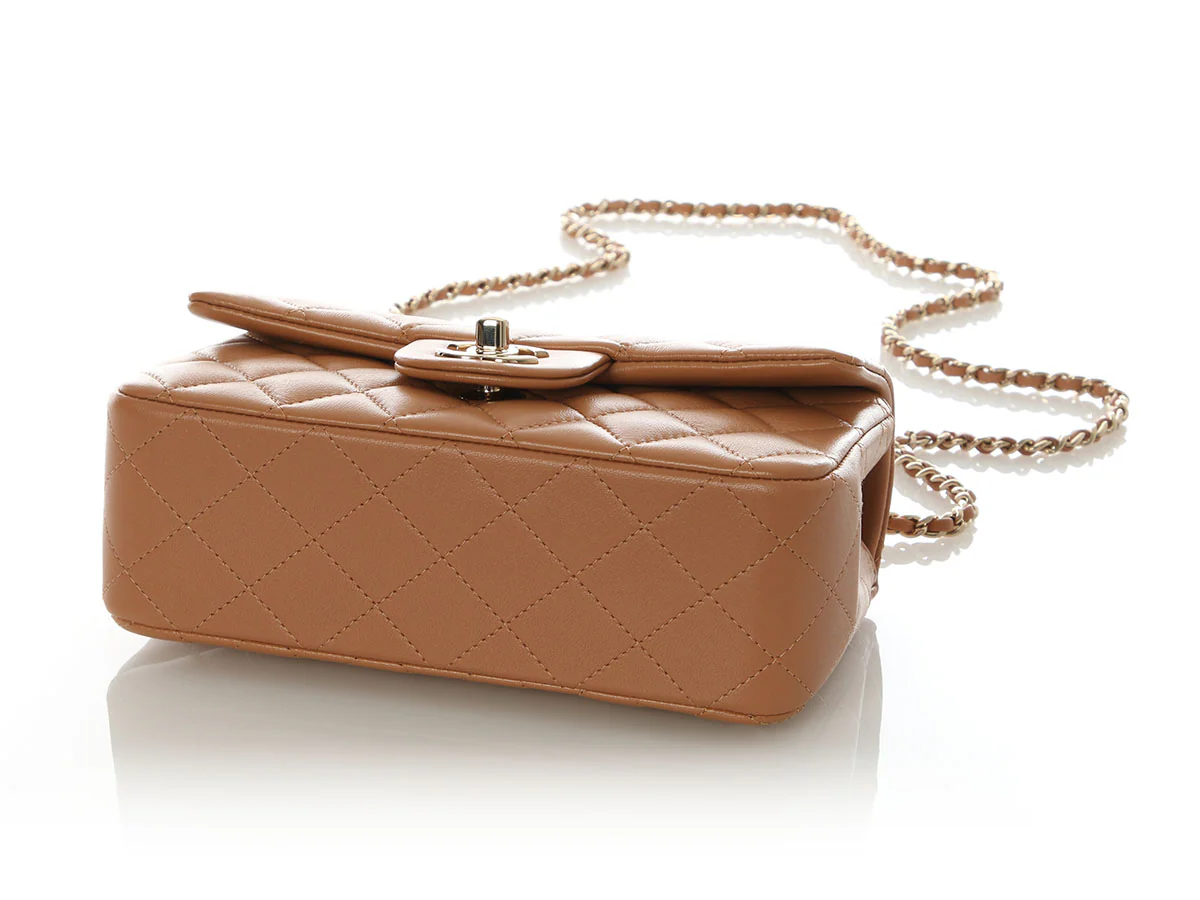 Chanel Mini Caramel Quilted Lambskin Top Handle - Image 6