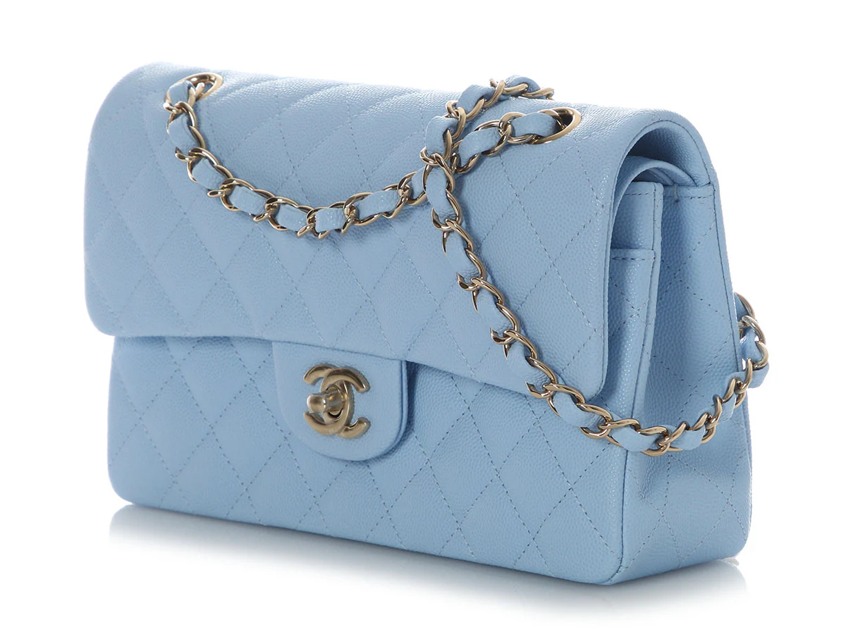 Chanel Small Blue Brume Quilted Caviar Classic Double Flap - Image 4