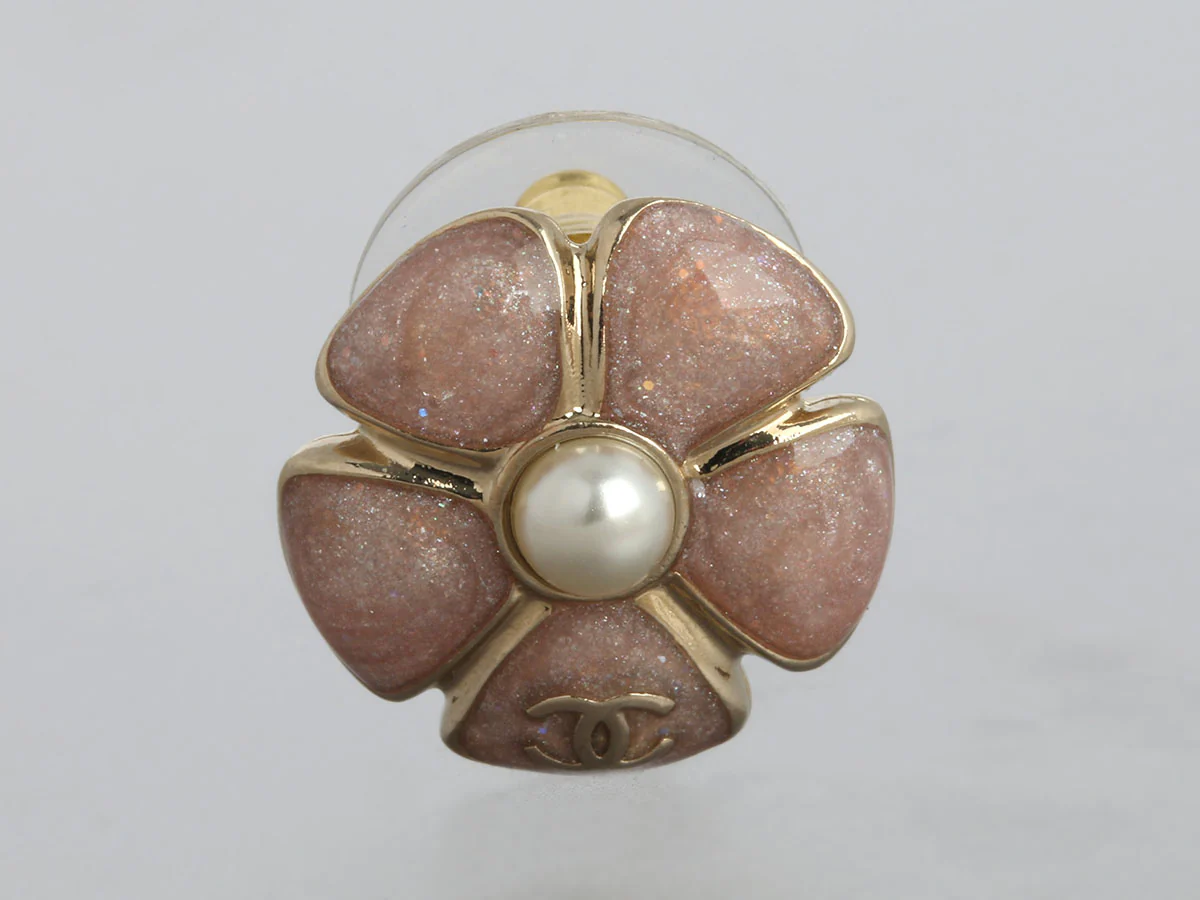 Chanel Pink Shimmer Flower Earrings - Image 2