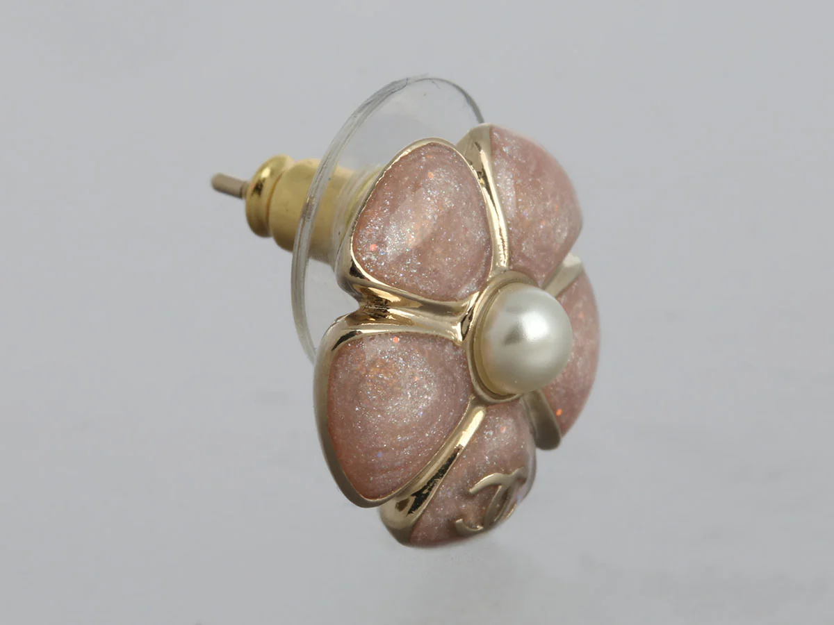 Chanel Pink Shimmer Flower Earrings - Image 3