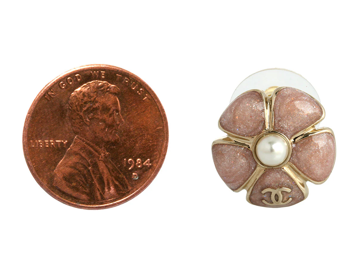 Chanel Pink Shimmer Flower Earrings - Image 5