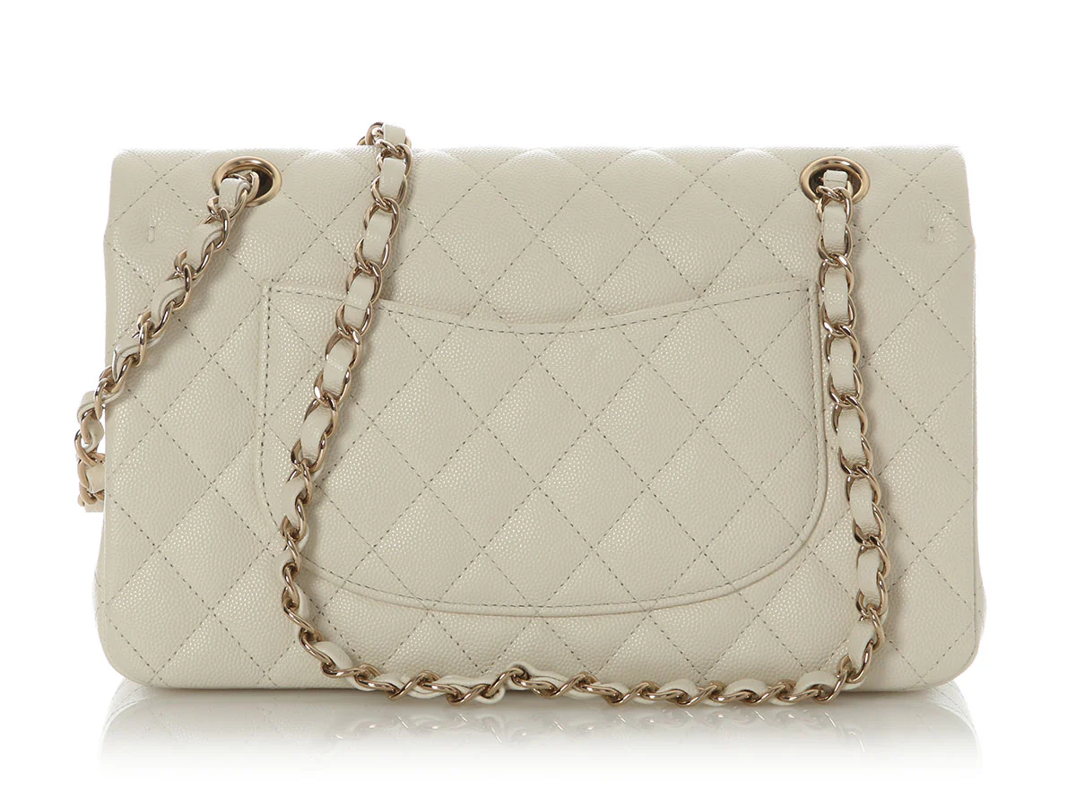 Chanel Medium/Large White Quilted Shiny Caviar Classic Double Flap - Image 5