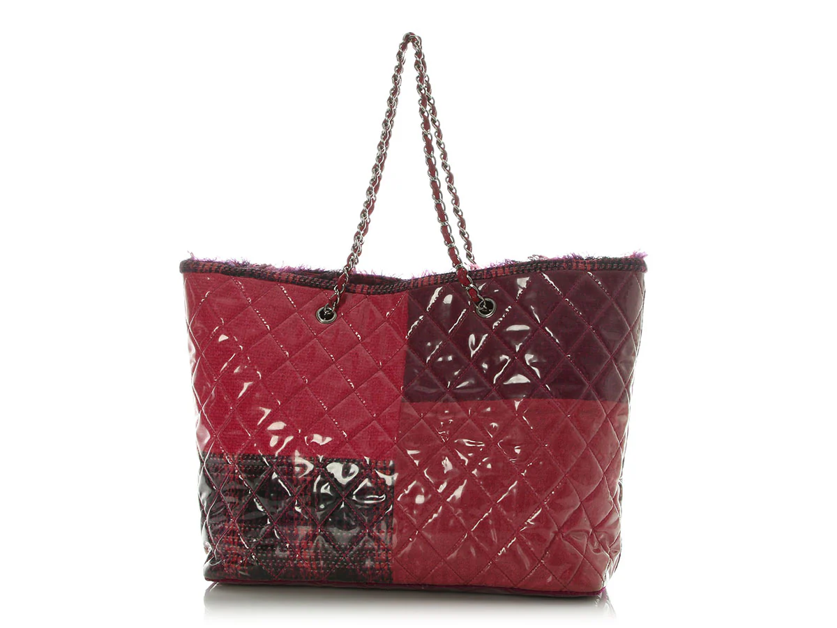 Chanel Large Pink and Purple Patchwork Tweed Tote - Image 2